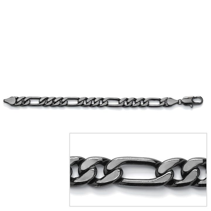 Mens 11 mm Figaro-Link Chain Bracelet Black Rhodium-Plated 9" Image 4