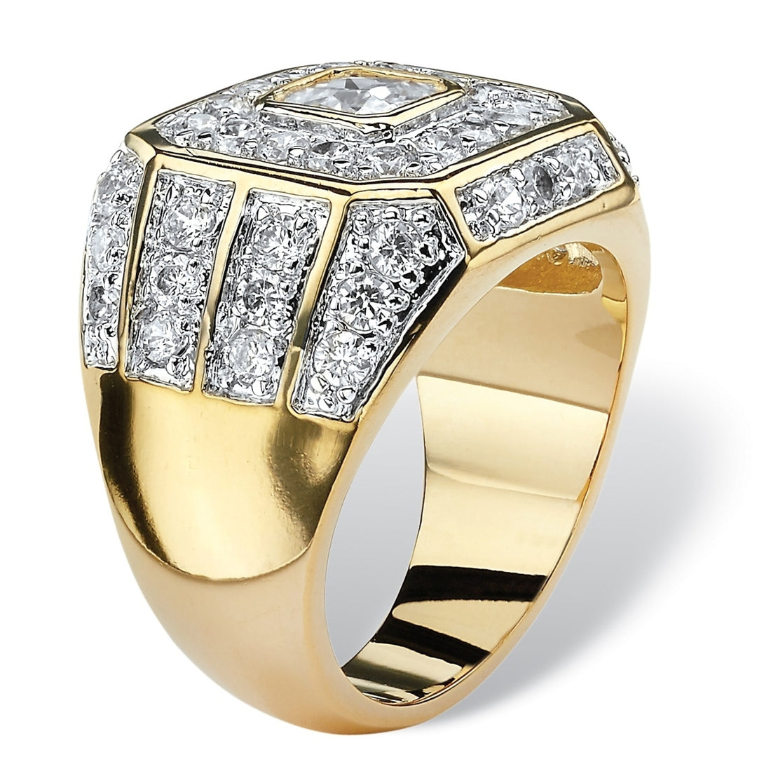 Mens 2.33 TCW Square-Cut and Round Cubic Zirconia Octagon Grid Ring 14k Gold-Plated Image 2