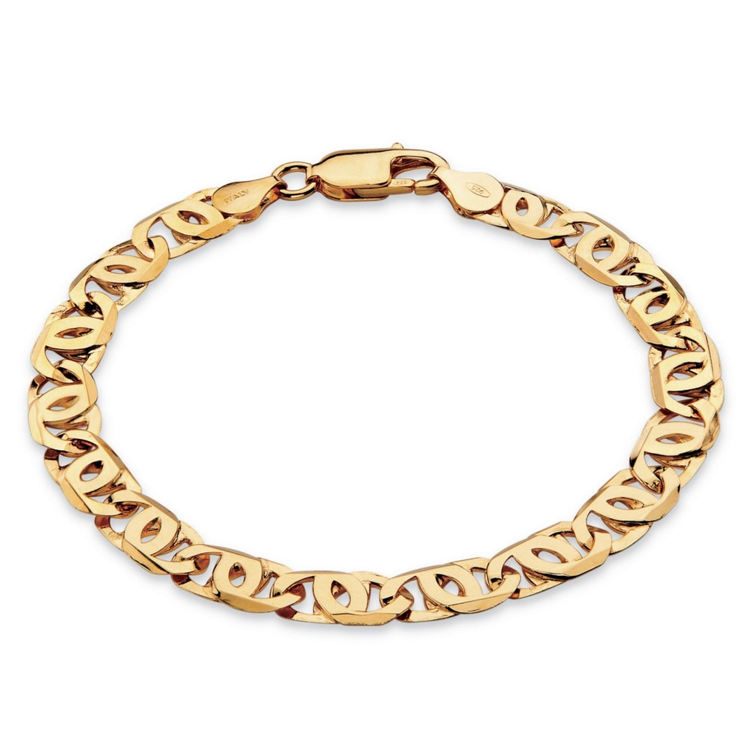 Mens Birds-Eye Interlocking Link Bracelet in 14k Gold over Sterling Silver 8" Image 1