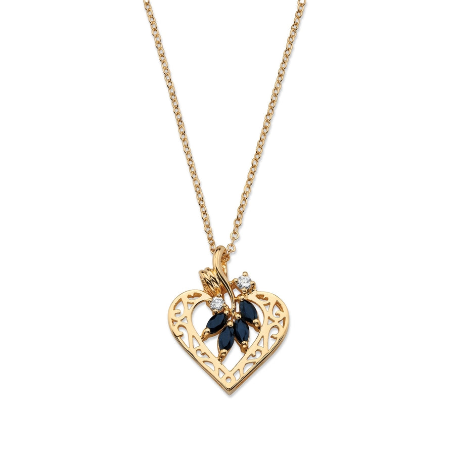 1.60 TCW Genuine Sapphire and Cubic Zirconia Heart Pendant Necklace in Yellow Gold Tone Image 1