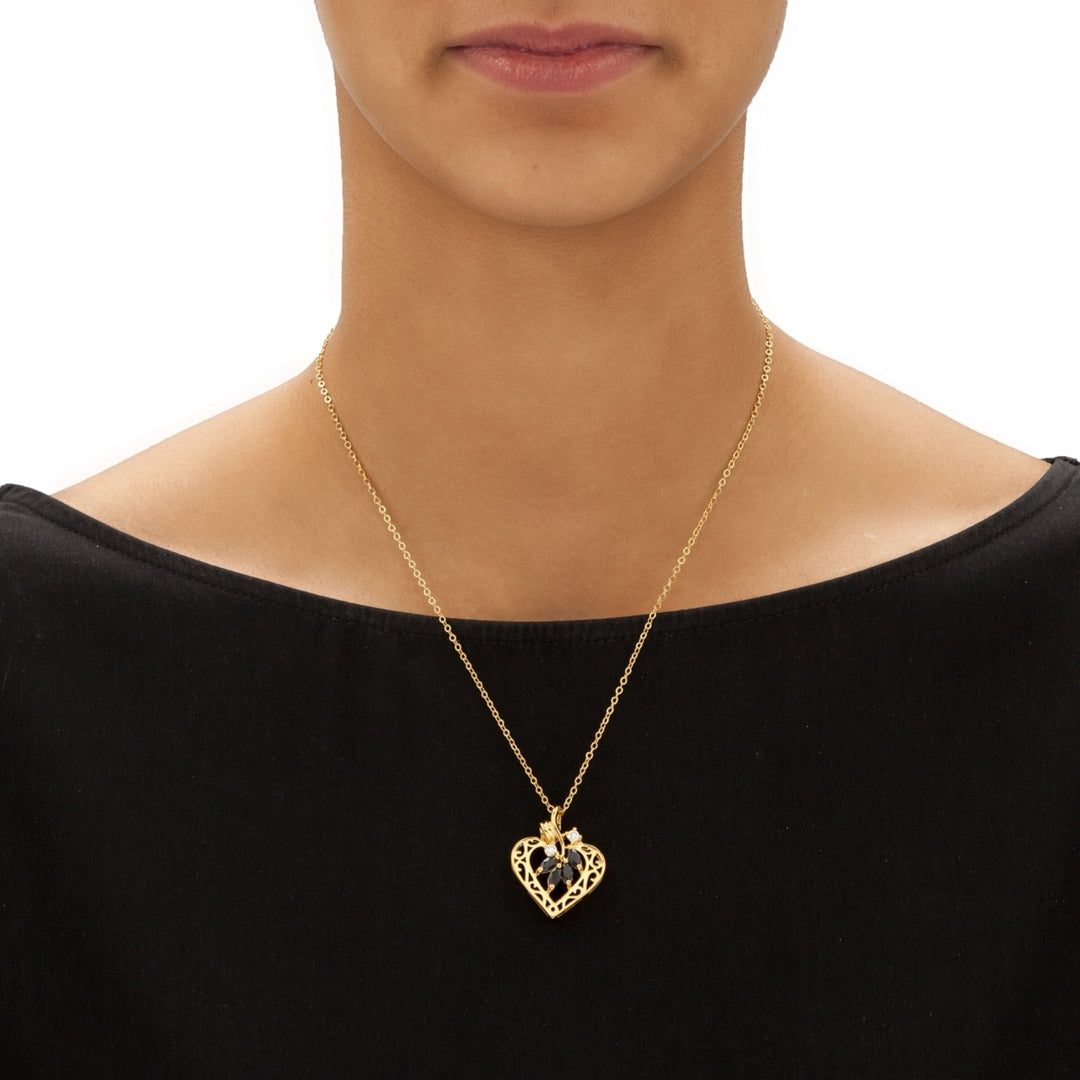 1.60 TCW Genuine Sapphire and Cubic Zirconia Heart Pendant Necklace in Yellow Gold Tone Image 3