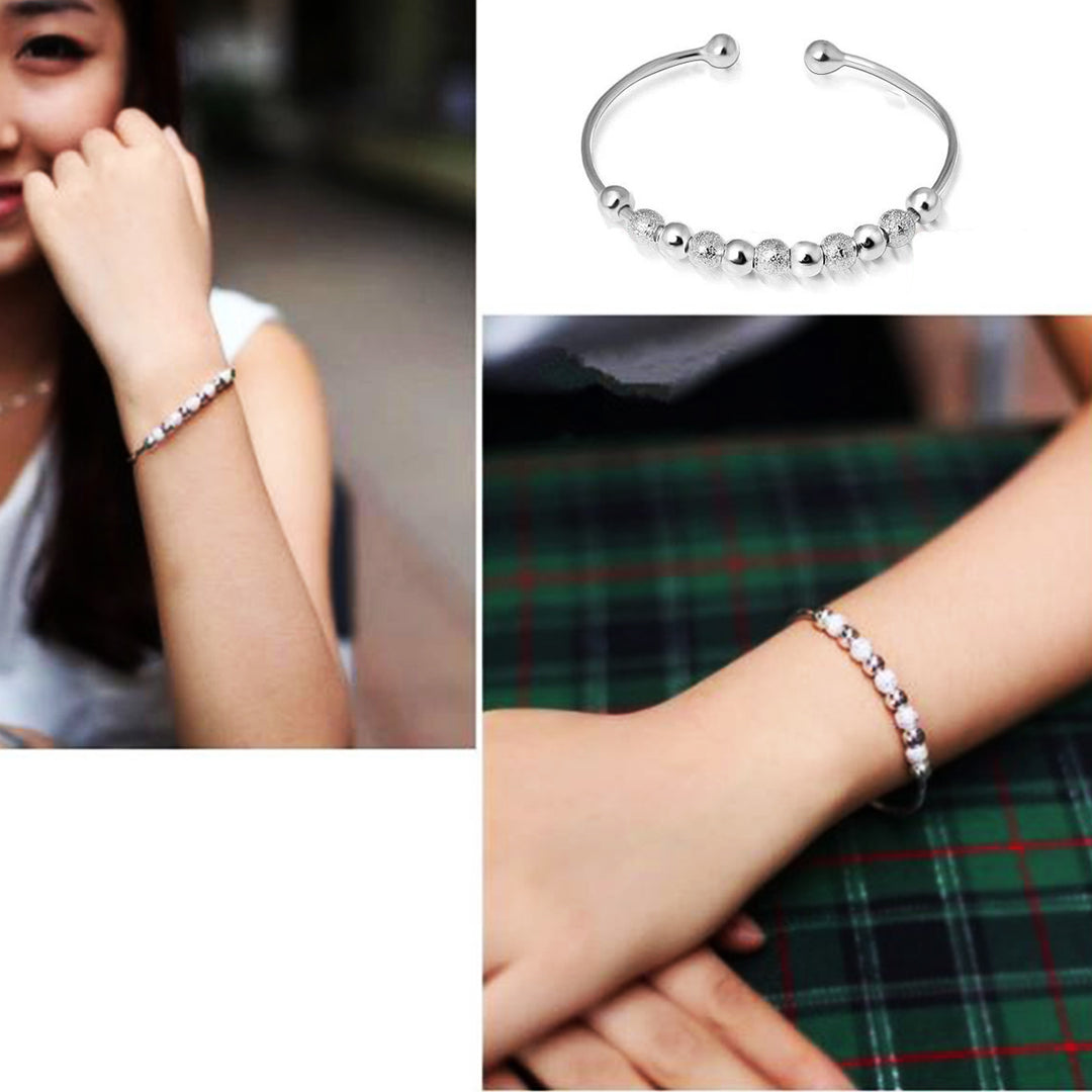 S925 sterling silver polished beads bangle Image 3