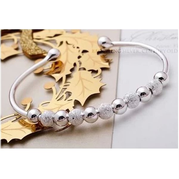 S925 sterling silver polished beads bangle Image 4