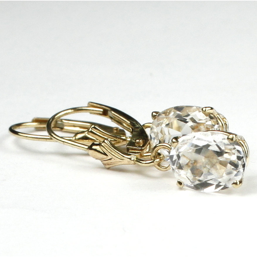 14KY Gold Leverback Earrings Cubic Zirconia E007 Image 2