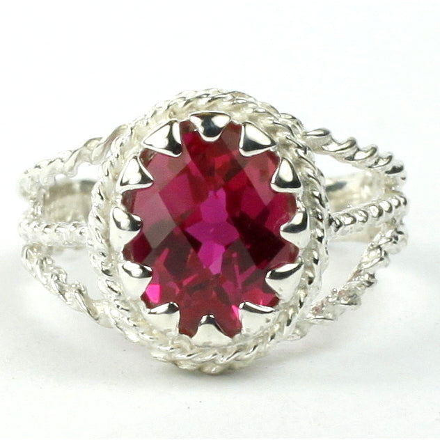 SR070 9x7mm Created Ruby 925 Sterling Silver Ring Image 1