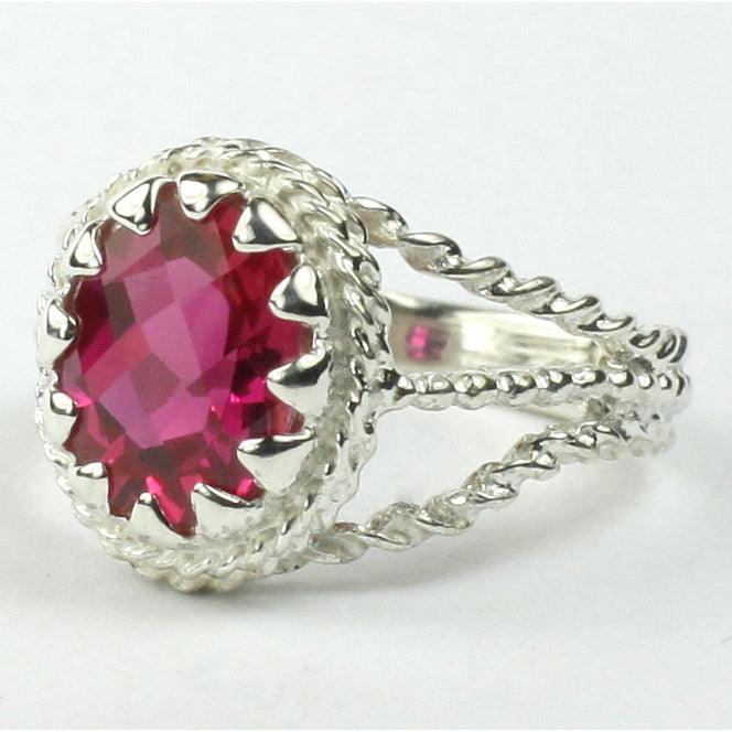 SR070 9x7mm Created Ruby 925 Sterling Silver Ring Image 2