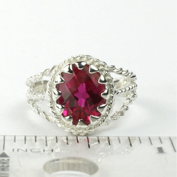 SR070 9x7mm Created Ruby 925 Sterling Silver Ring Image 4