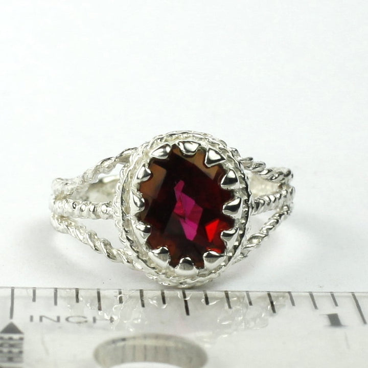 SR070 9x7mm Crimson Fire Topaz 925 Sterling Silver Ring Image 4