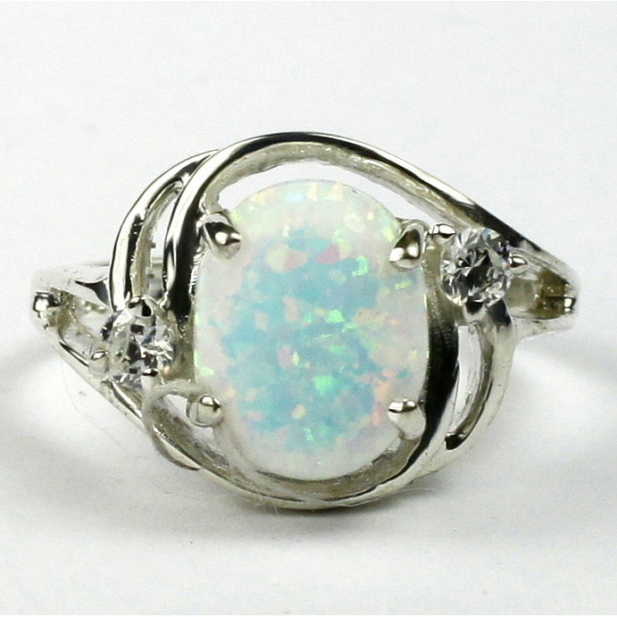 Sterling Silver Ladies Ring Created White Opal SR021 Image 1