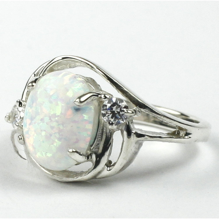 Sterling Silver Ladies Ring Created White Opal SR021 Image 2