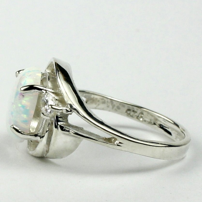 Sterling Silver Ladies Ring Created White Opal SR021 Image 3