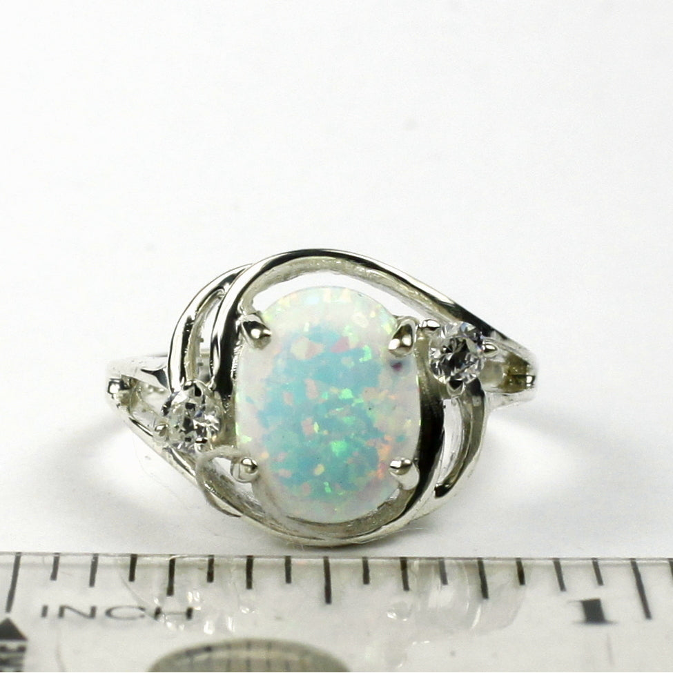 Sterling Silver Ladies Ring Created White Opal SR021 Image 4