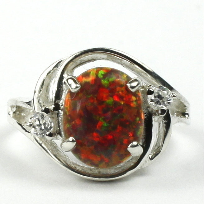 Sterling Silver Ladies Ring Created Red Brown Opal SR021 Image 1