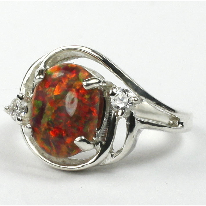 Sterling Silver Ladies Ring Created Red Brown Opal SR021 Image 2