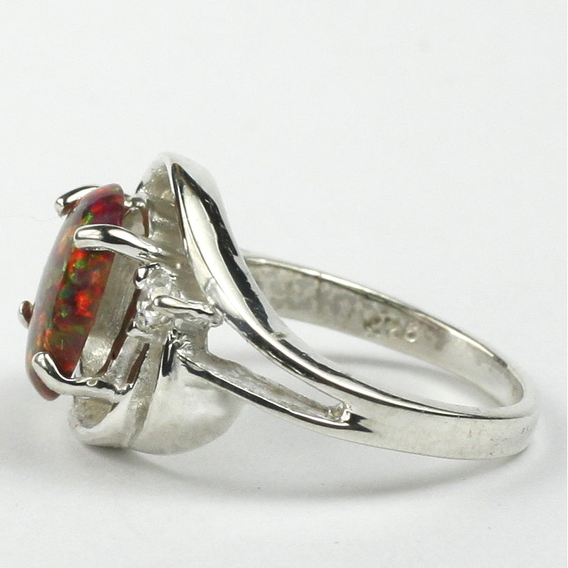 Sterling Silver Ladies Ring Created Red Brown Opal SR021 Image 3