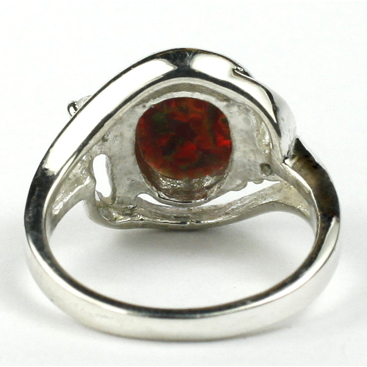 Sterling Silver Ladies Ring Created Red Brown Opal SR021 Image 4