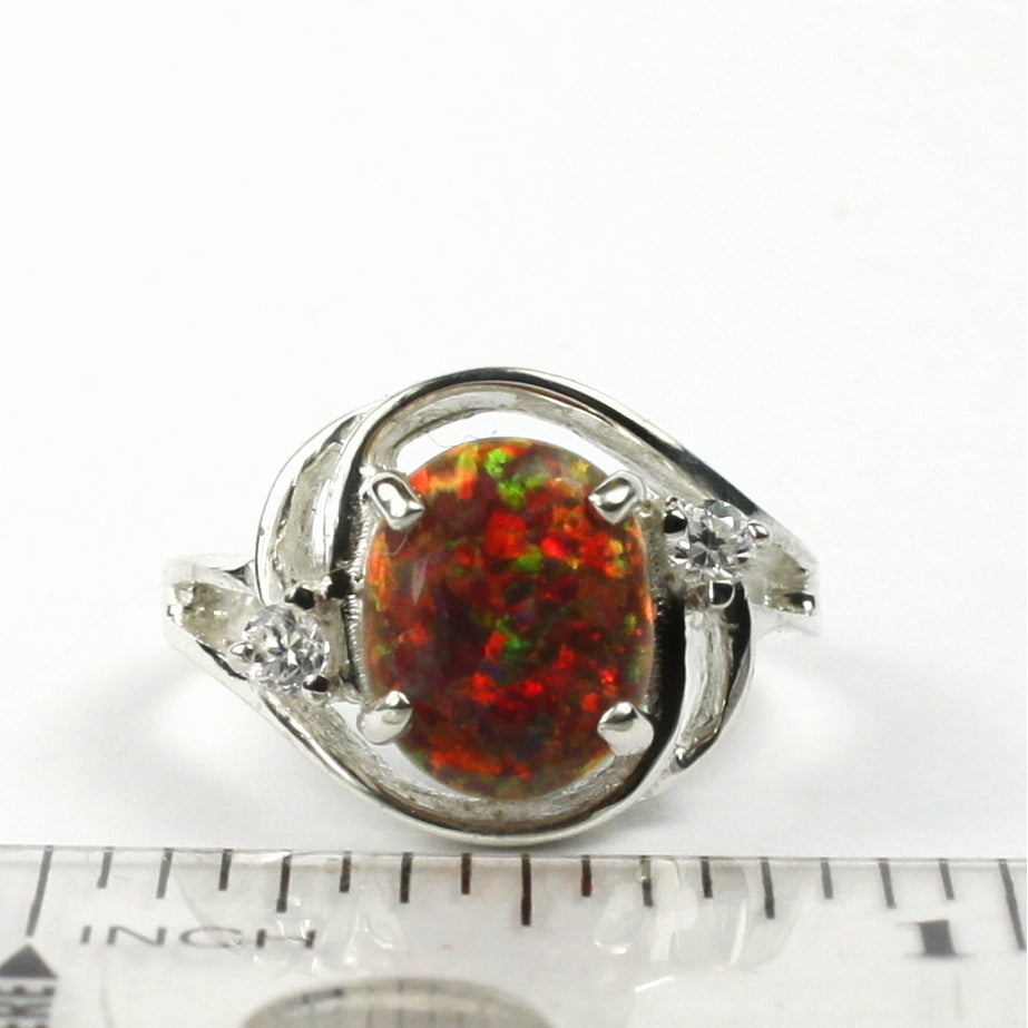 Sterling Silver Ladies Ring Created Red Brown Opal SR021 Image 4