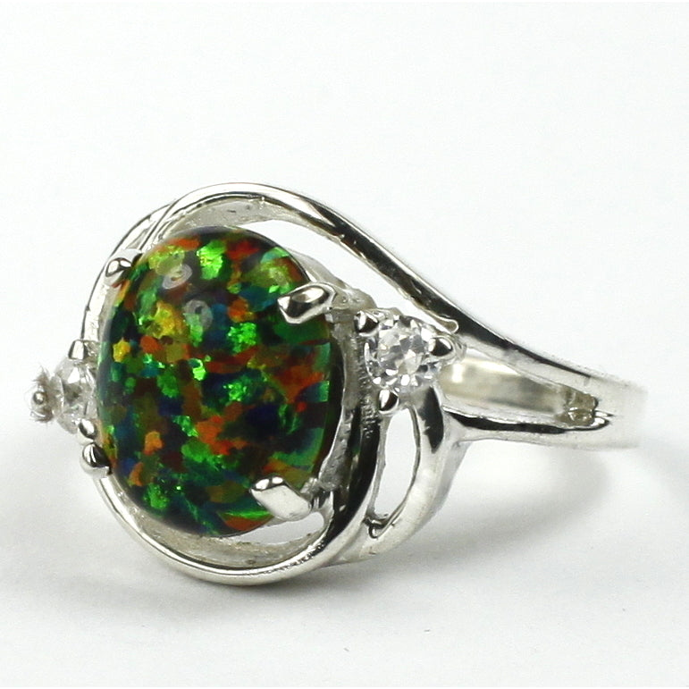 Sterling Silver Ladies Ring Created Black Opal SR021 Image 2