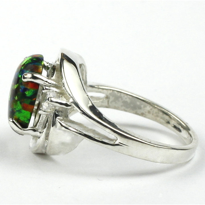 Sterling Silver Ladies Ring Created Black Opal SR021 Image 3