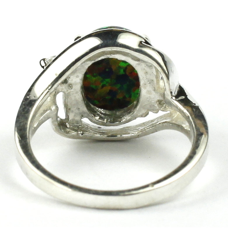 Sterling Silver Ladies Ring Created Black Opal SR021 Image 4