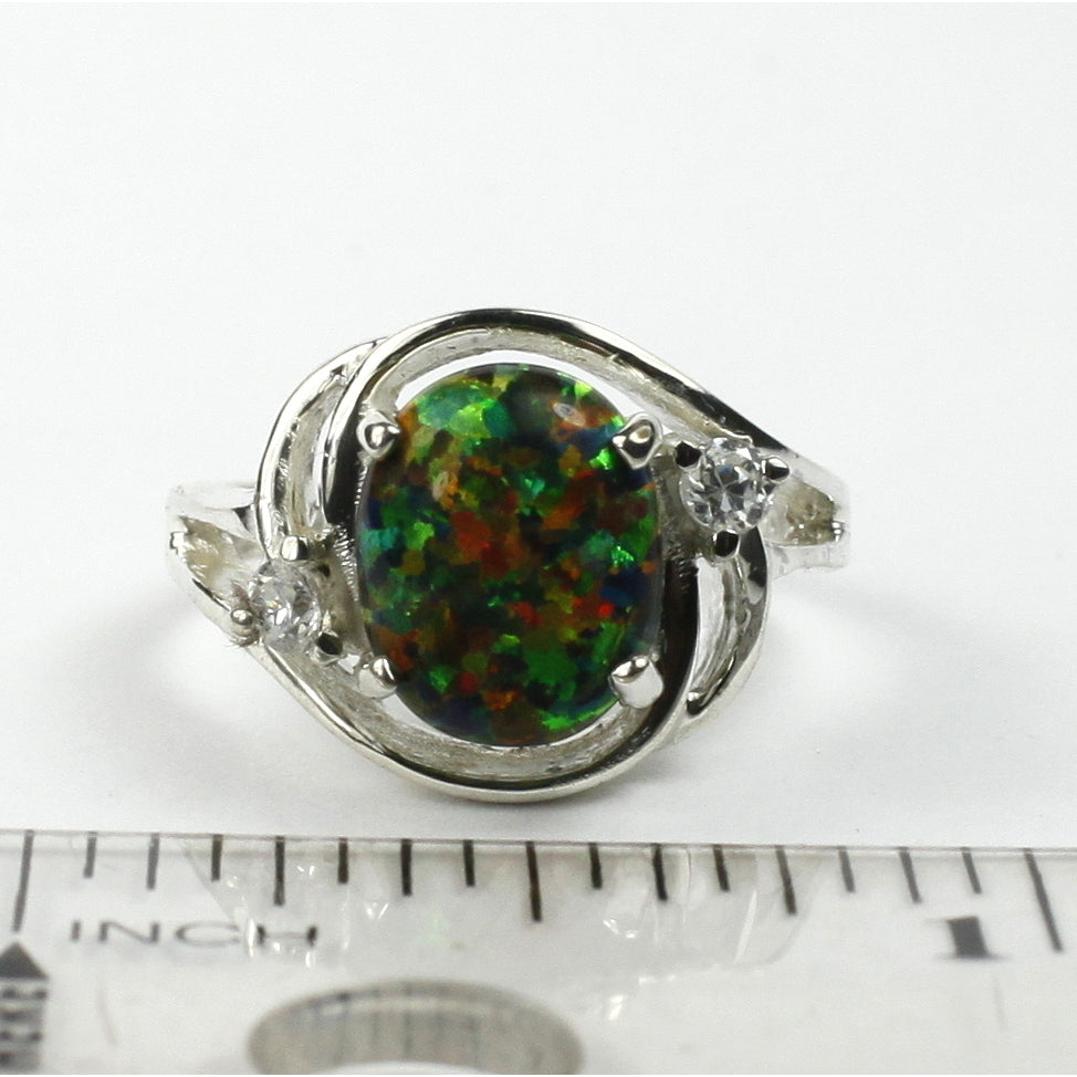 Sterling Silver Ladies Ring Created Black Opal SR021 Image 4