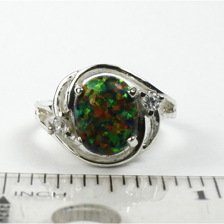 Sterling Silver Ladies Ring Created Black Opal SR021 Image 4