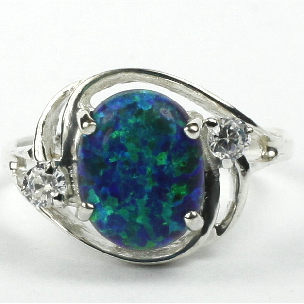 Sterling Silver Ladies Ring Created Blue Green Opal SR021 Image 1