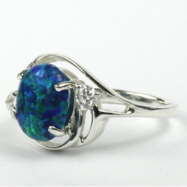 Sterling Silver Ladies Ring Created Blue Green Opal SR021 Image 2