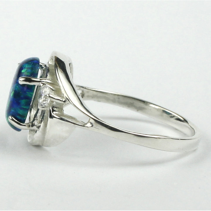 Sterling Silver Ladies Ring Created Blue Green Opal SR021 Image 3