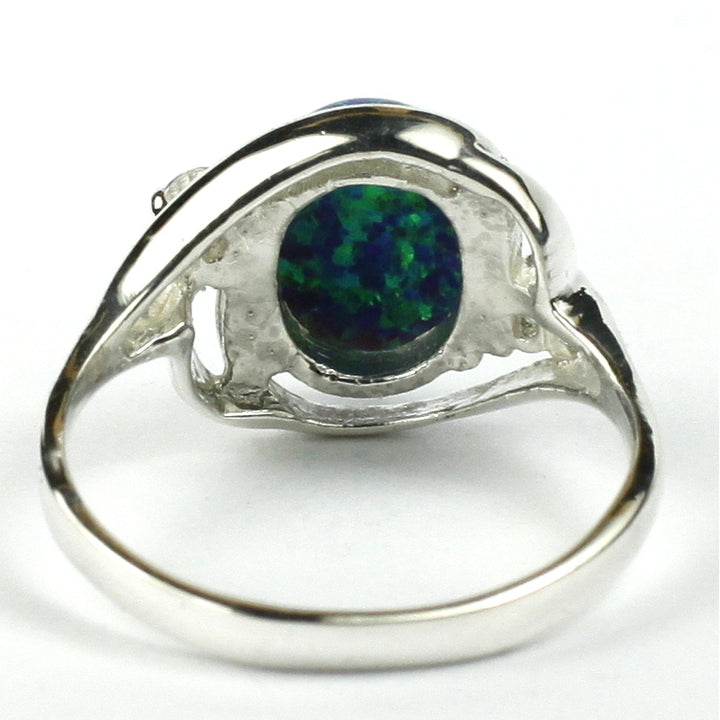 Sterling Silver Ladies Ring Created Blue Green Opal SR021 Image 4