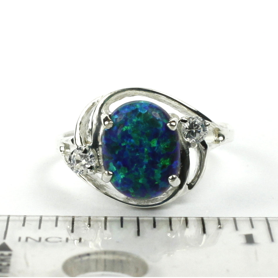 Sterling Silver Ladies Ring Created Blue Green Opal SR021 Image 4