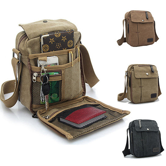 Mens Multifunctional Canvas Messenger Handbag Outdoor Sports Over Shoulder Crossbody Side Bag Image 1