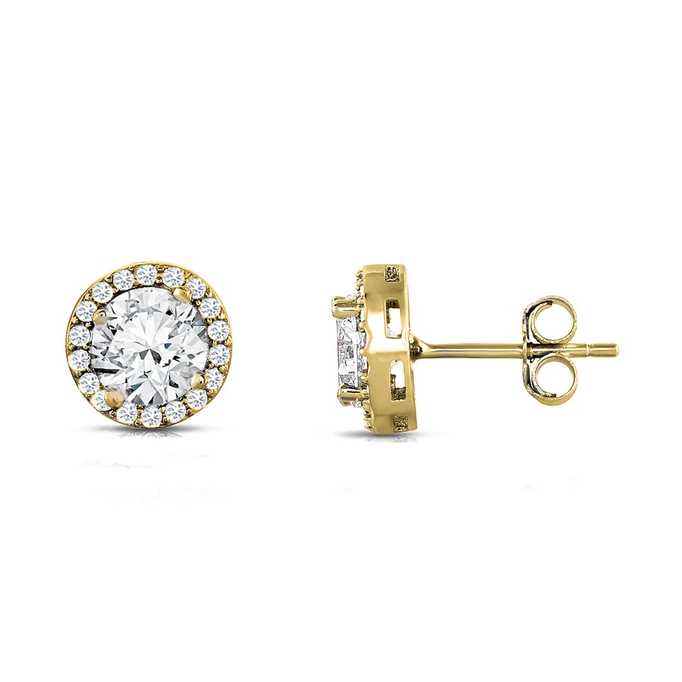 18k Gold Plated Halo Stud Earrings 3.50 CTTW Simulated Diamond Cubic Zirconia Image 1