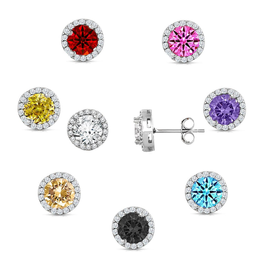 Sterling Silver Birthstone Halo Studs 3.50 CTTW Cubic Zirconia 925 Butterfly Post Image 1