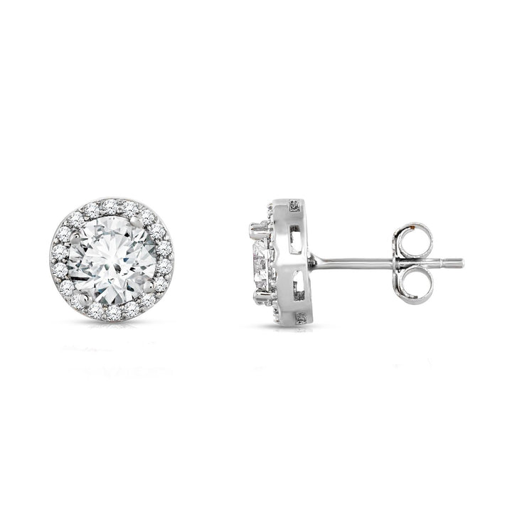 Sterling Silver Birthstone Halo Studs 3.50 CTTW Cubic Zirconia 925 Butterfly Post Image 2