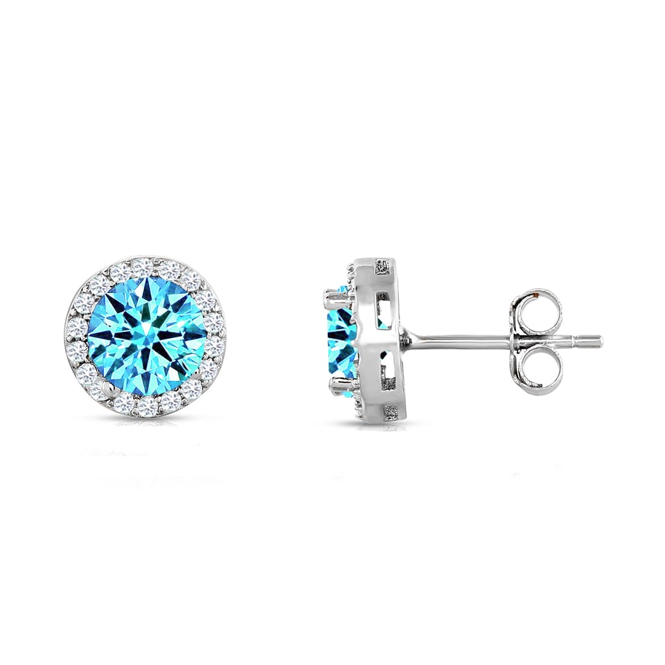 Sterling Silver Birthstone Halo Studs 3.50 CTTW Cubic Zirconia 925 Butterfly Post Image 4