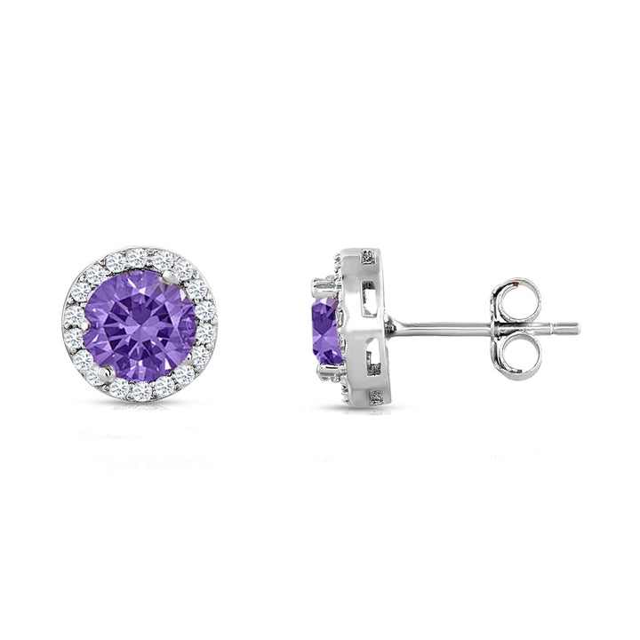 Sterling Silver Birthstone Halo Studs 3.50 CTTW Cubic Zirconia 925 Butterfly Post Image 6