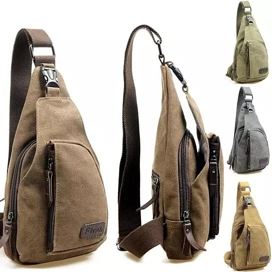 Cool Outdoor Sports Casual Canvas Unbalance Backpack Crossbody Sling Bag Shoulder Bag Chest Bag for Men Image 1