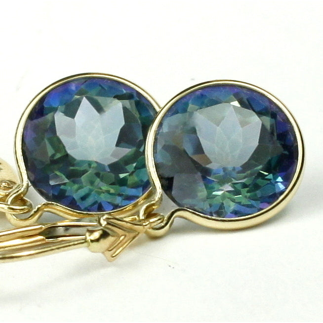 14K Gold Leverback Earrings Neptune Garden Topaz E211 Image 1