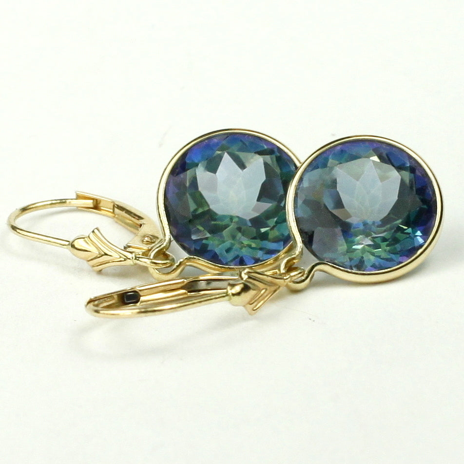 14K Gold Leverback Earrings Neptune Garden Topaz E211 Image 2