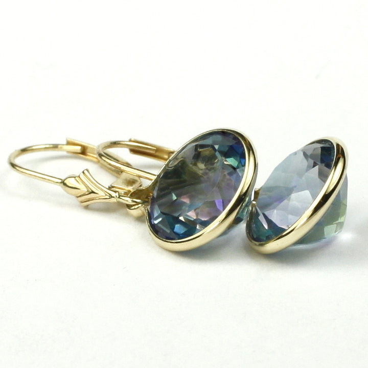 14K Gold Leverback Earrings Neptune Garden Topaz E211 Image 3