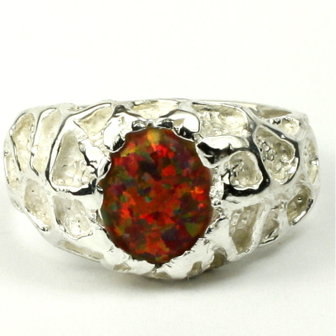 Sterling Silver Mens Ring Created Red Brown Opal SR168 Image 1