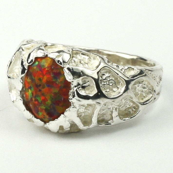 Sterling Silver Mens Ring Created Red Brown Opal SR168 Image 2