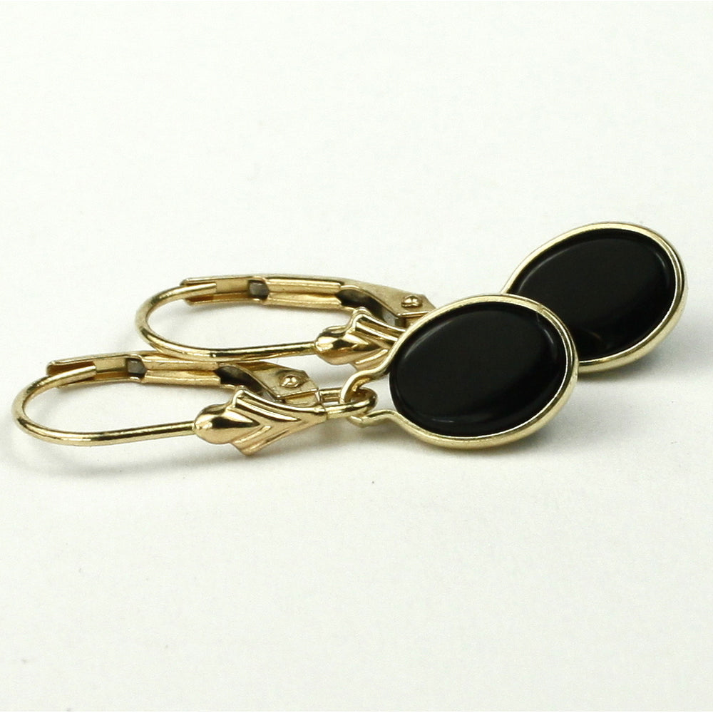 14K Leverback Earrings Black Onyx E001 Image 2