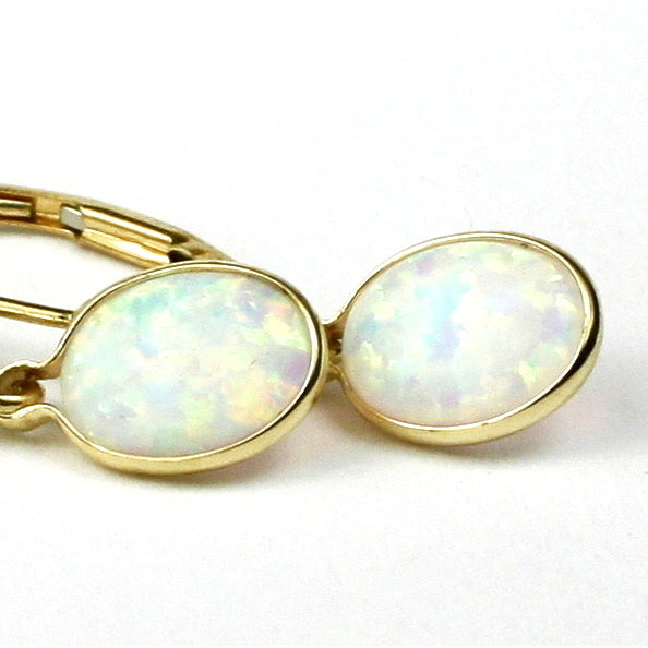 14K Leverback Earrings Created White Opal E001 Image 1