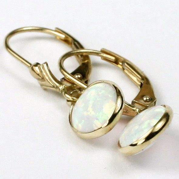 14K Leverback Earrings Created White Opal E001 Image 3