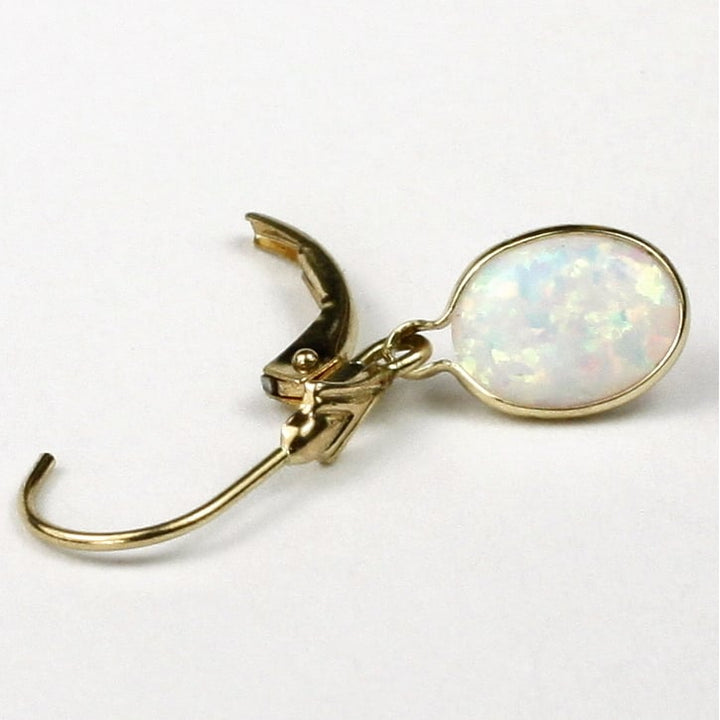 14K Leverback Earrings Created White Opal E001 Image 4