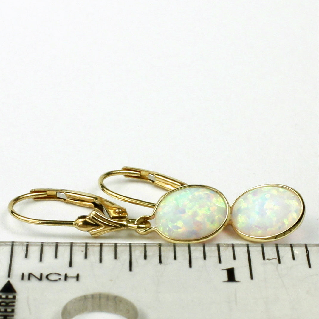 14K Leverback Earrings Created White Opal E001 Image 6