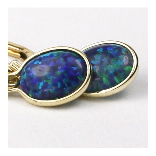 14K Leverback Earrings Created Blue Green Opal E001 Image 1