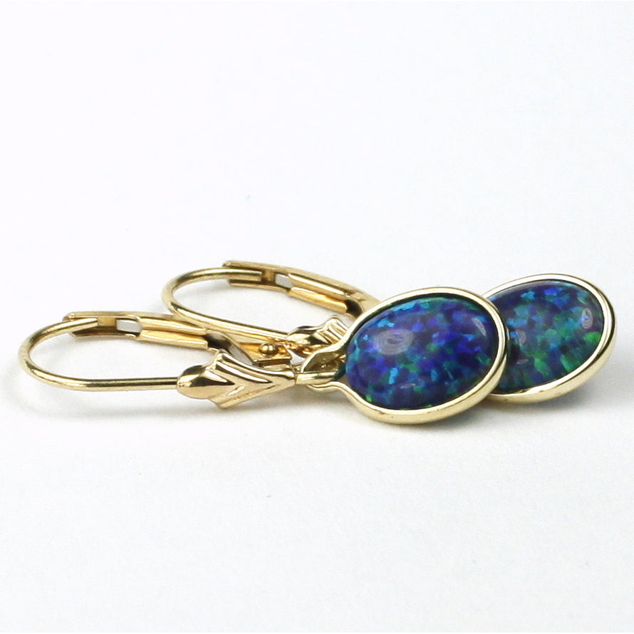 14K Leverback Earrings Created Blue Green Opal E001 Image 2